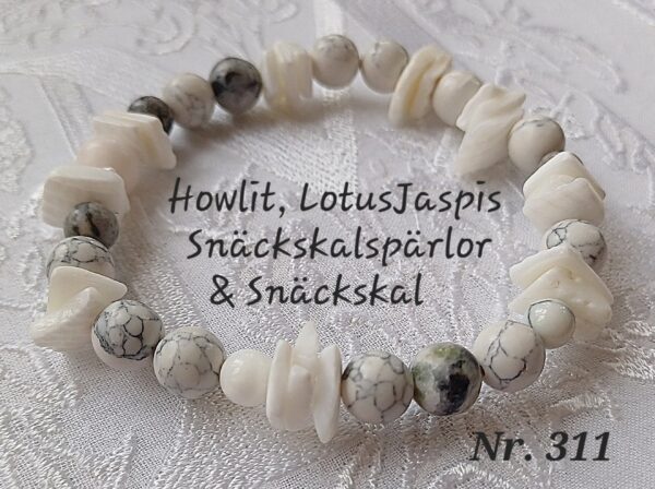 Howlit, Snäckskalspärlor, LotusJaspis & Snäckskal - Bild 2